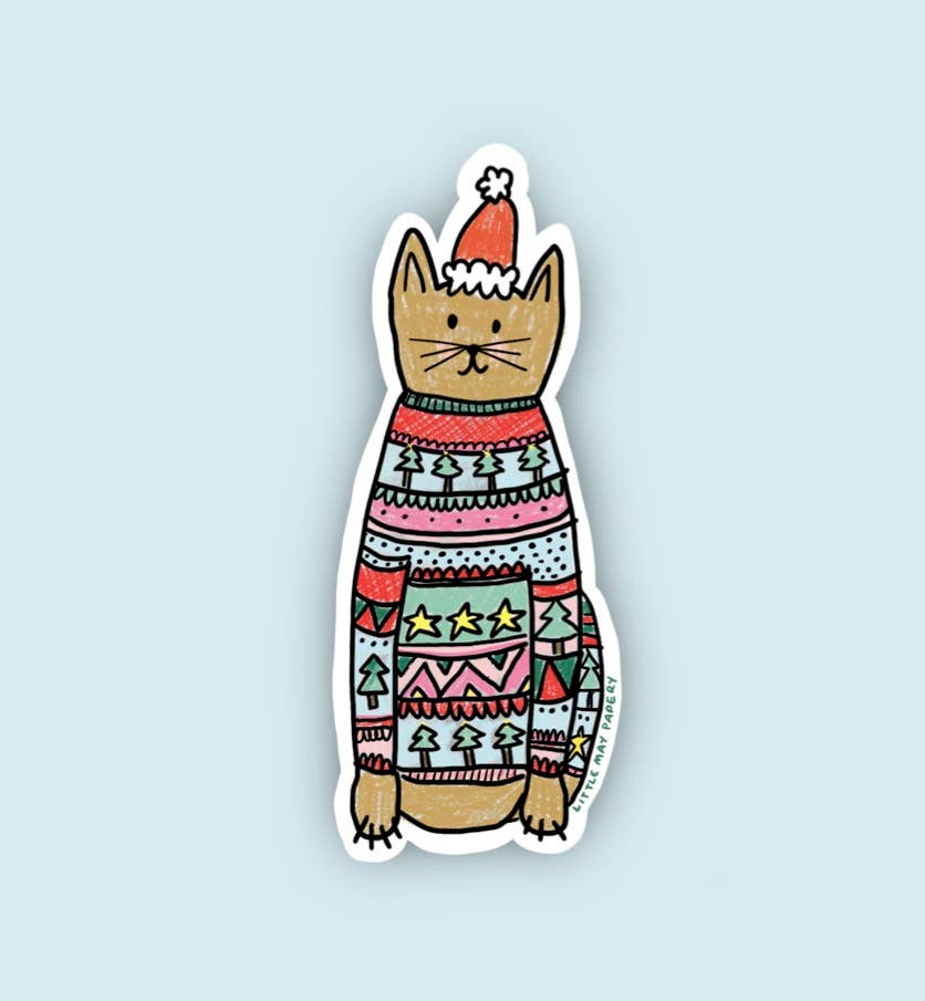 Cat Xmas Sweater Vinyl Sticker