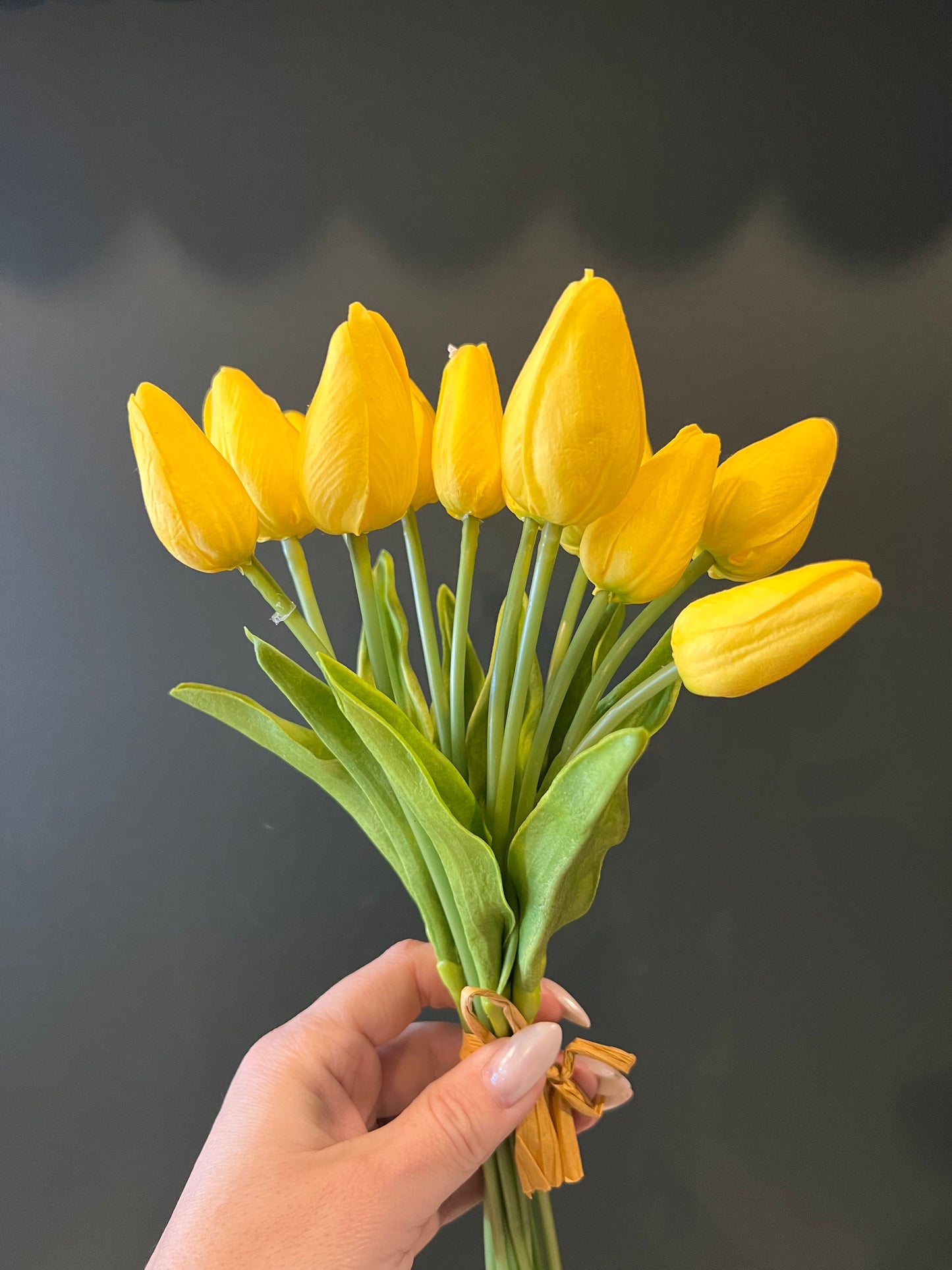 Real Touch 14" Dozen mini Tulip Bunch -Yellow