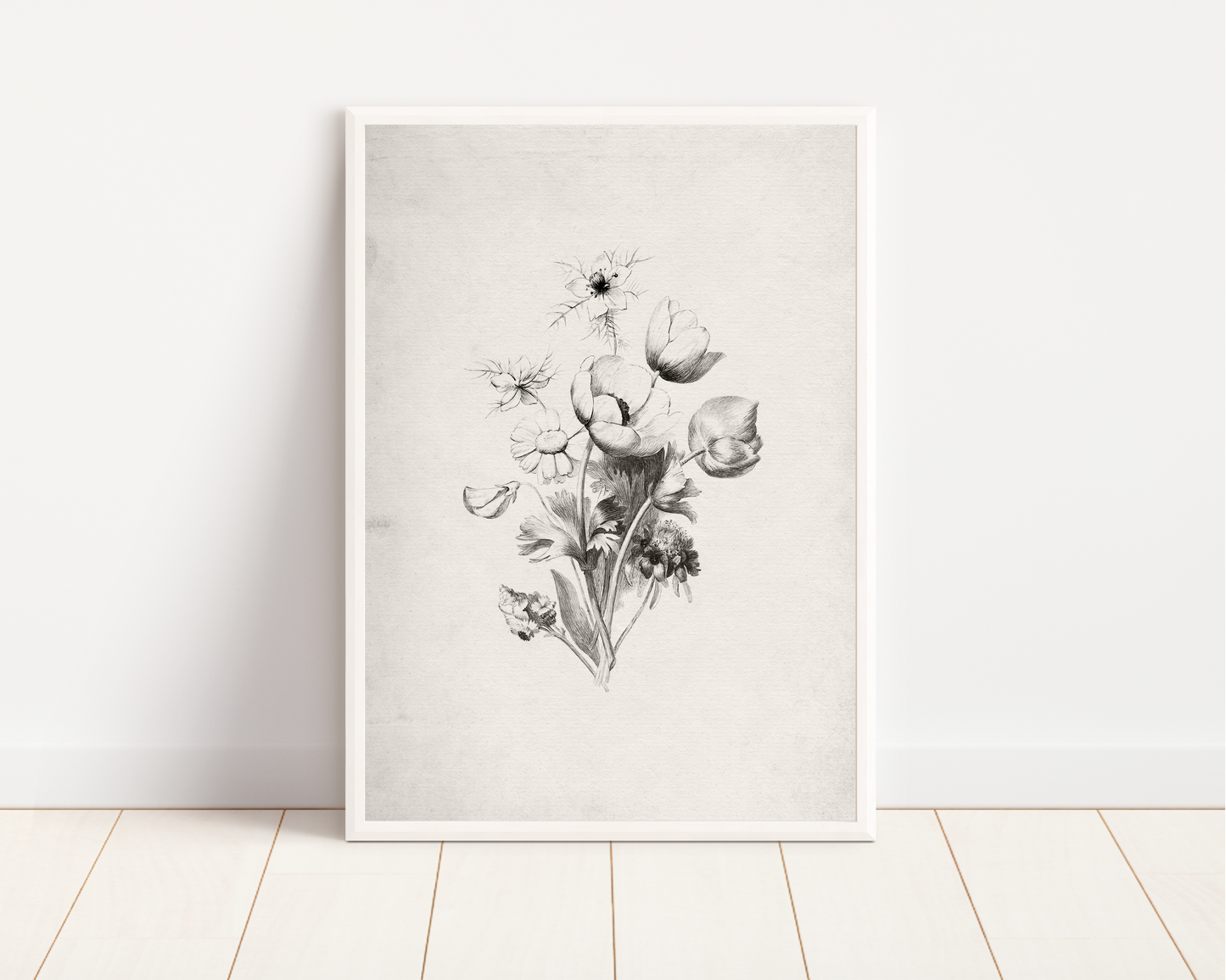 Bouquet Sketch Vintage Art Print: 11x14in