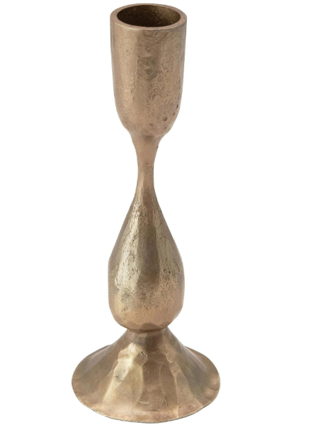 Hand-Forged Metal Taper, Antique Brass Finish Candle Holder (2 1/4" Round x 7"H)
