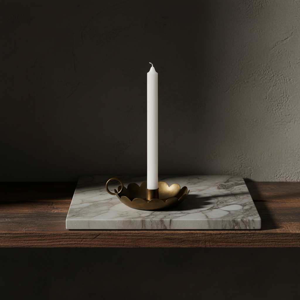 CANDLE HOLDER SCALLOP EDGE IRON AGED ANTIQUE