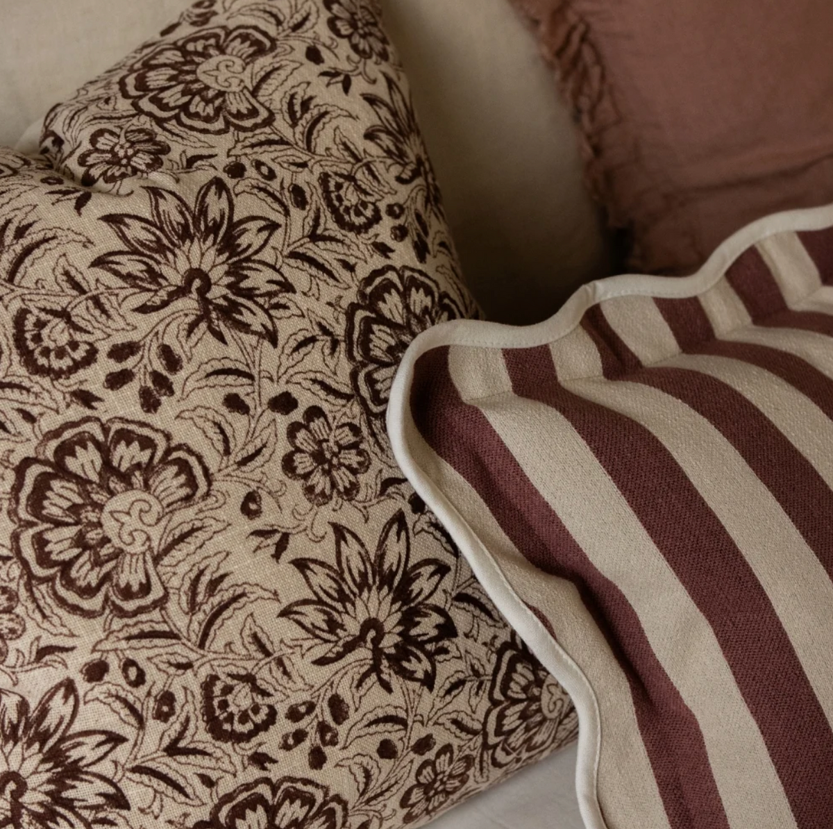 Ivy Dark Brown Print Pillow