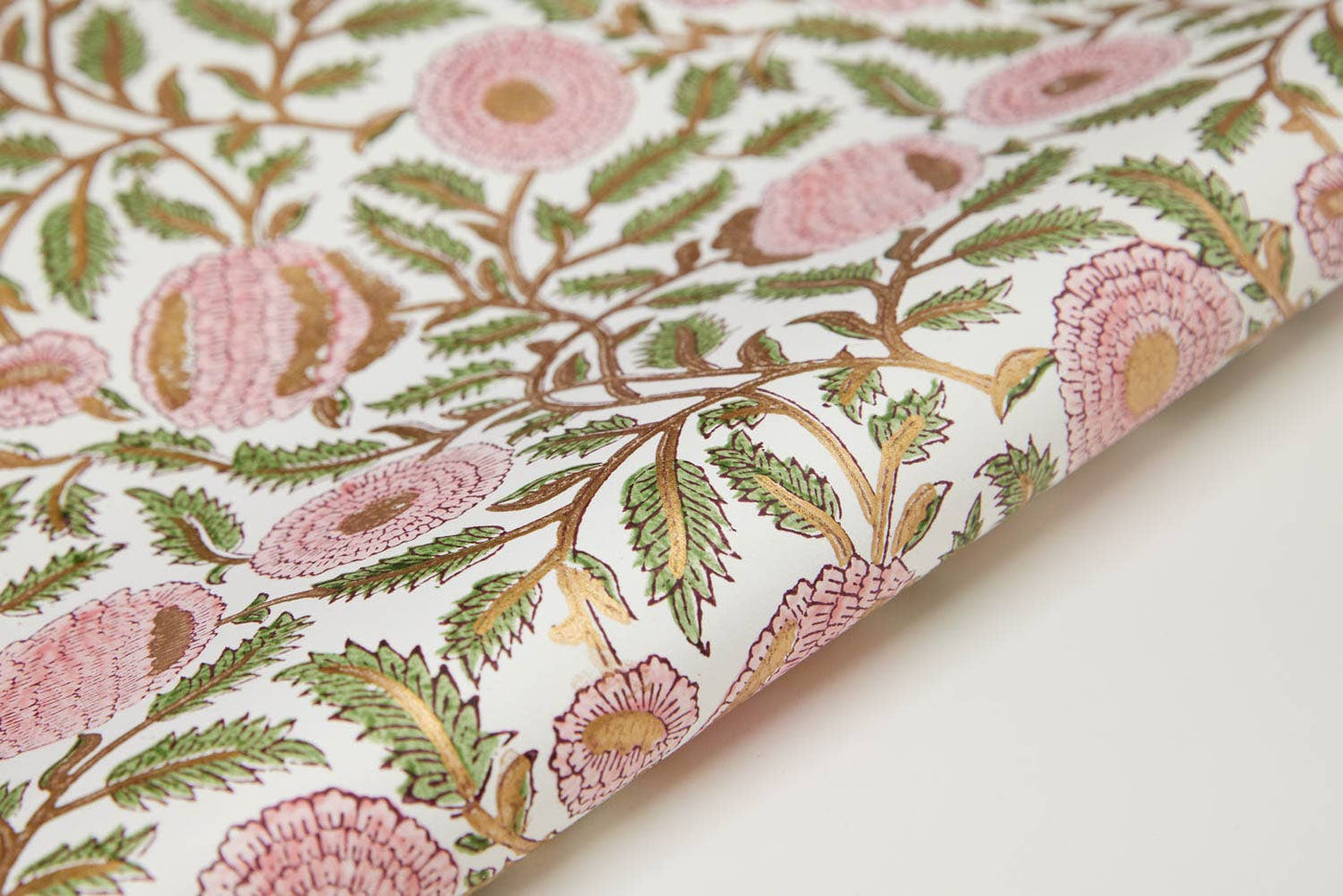 Block Printed Wrapping Paper - Marigold Glitz Blush