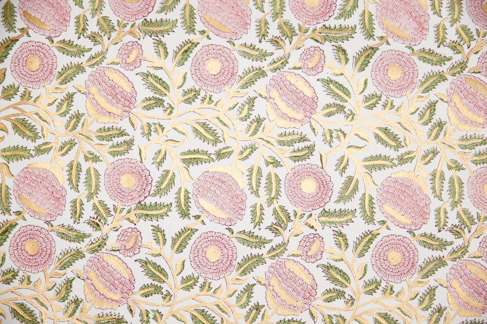 Block Printed Wrapping Paper - Marigold Glitz Blush