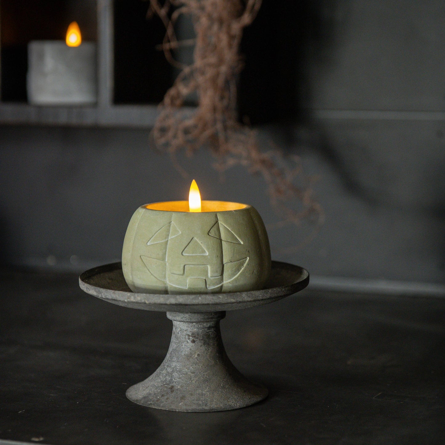 3" GREEN JACK-O-LANTERN 3D FLAME CANDLE