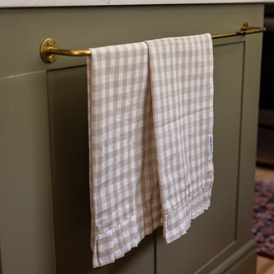 Ruffle Beige Gingham Kitchen Dish Towel set of 2