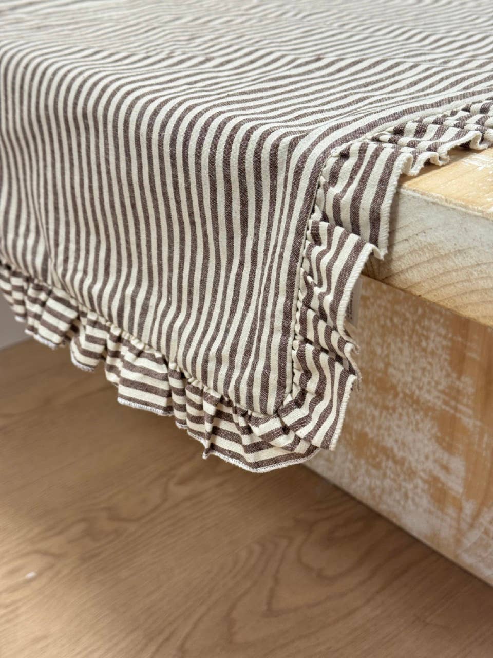 Dark Brown Stripe Ruffle Table Runner