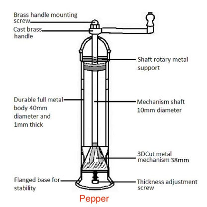 The Original 'Brass Mill' 9" Pepper Grinder