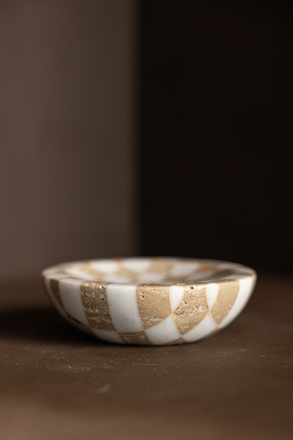 Checkered Travertine & Marble Soap Dish