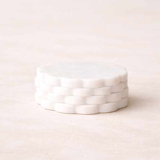 White Marble Scalloped Coasters