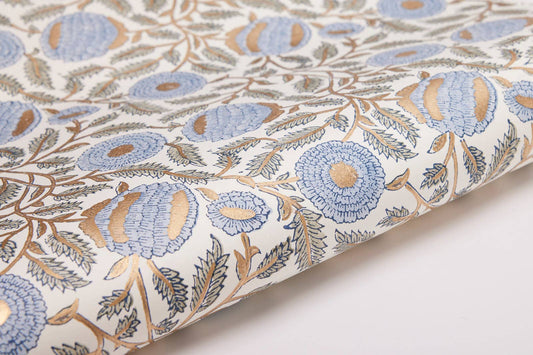 Block Printed Wrapping Paper-Marigold Glitz BlueStone