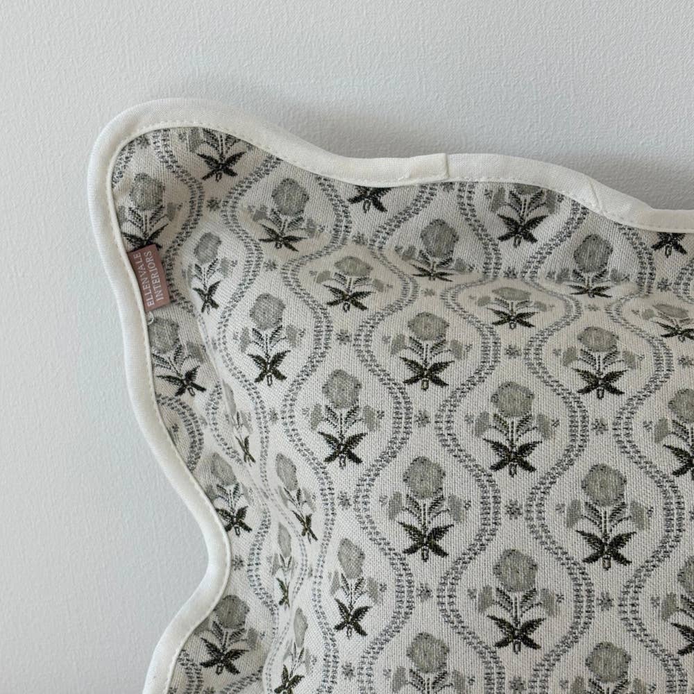 Chloe Sage Print Scalloped Edge Lumbar Pillow