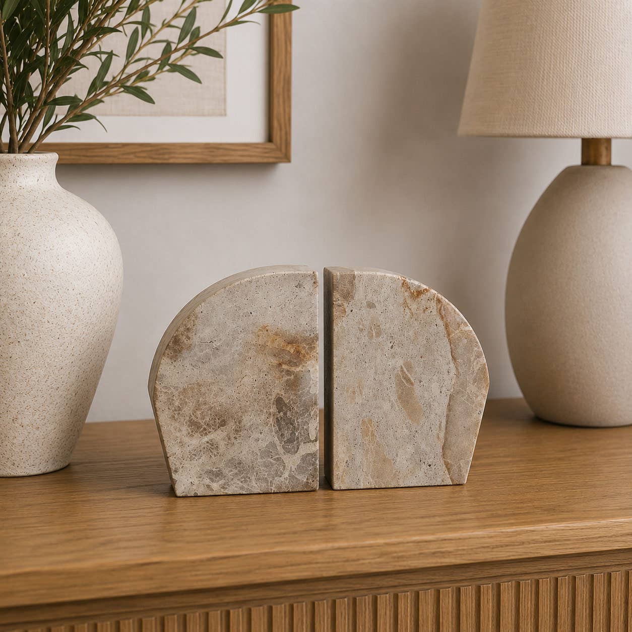 Caprie Beige Marble Bookends