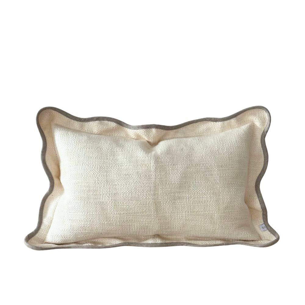 Chloe Cream & Greige Scalloped Edge Lumbar Pillow