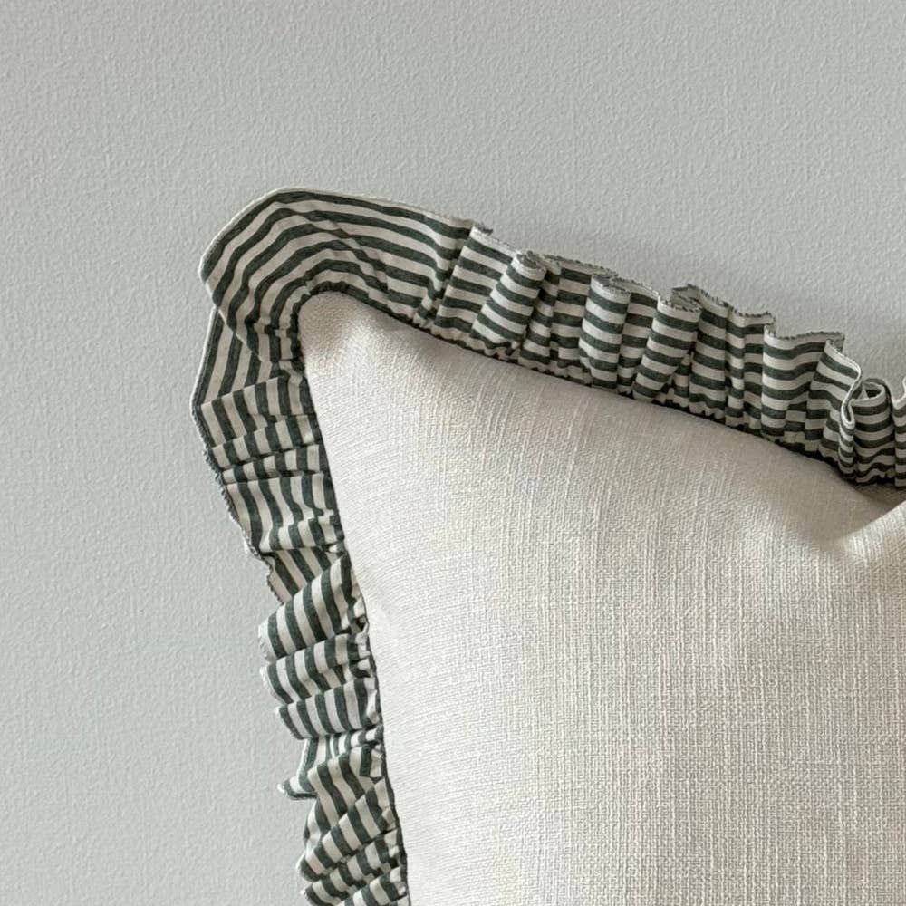 Bella Green and Cream Ruffle Pillow