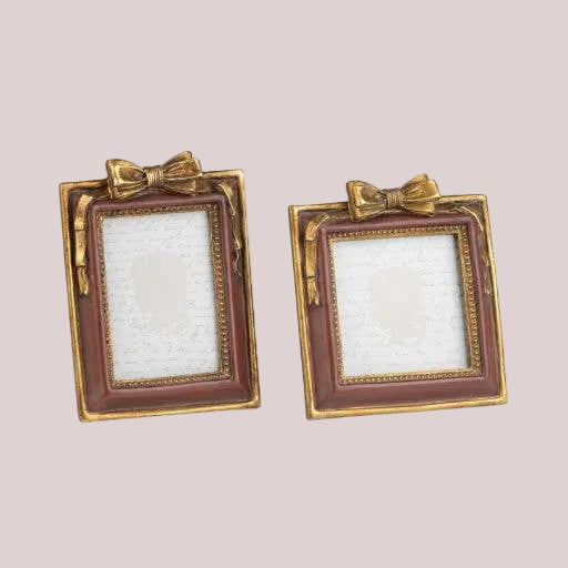 Antique Gold + Burgundy Mini Bow Picture Frame