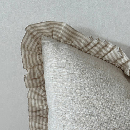 Bella Beige Stripe Ruffle Pillow