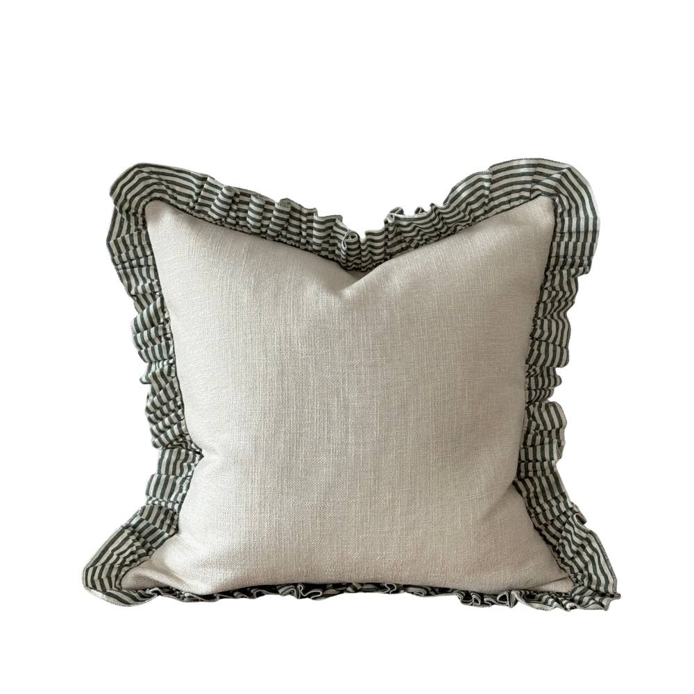 Bella Green and Cream Ruffle Pillow