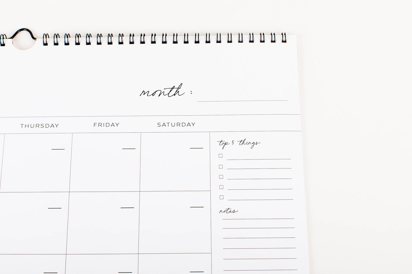 Monthly Calendar - Undated Calendar (Large + Wire)
