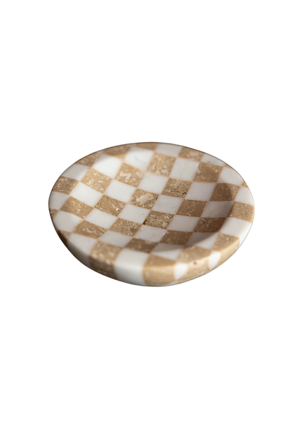 Checkered Travertine & Marble Soap Dish