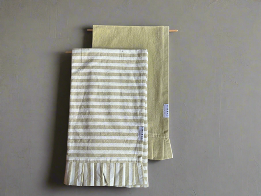 Sage Green & White Stripes Ruffle Kitchen Dish Towel