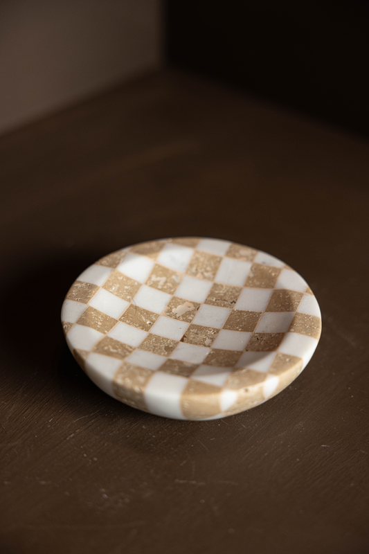 Checkered Travertine & Marble Soap Dish