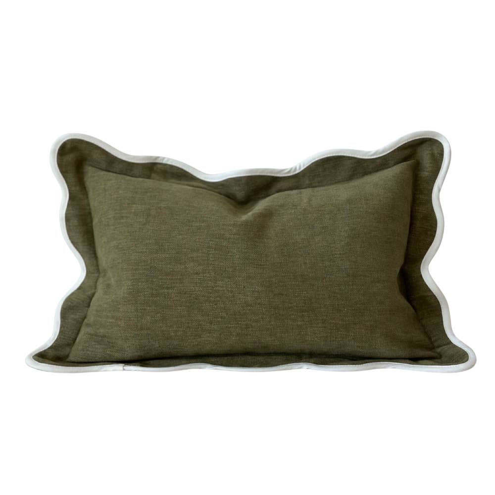 Chloe Olive Scalloped Edge Lumbar Pillow