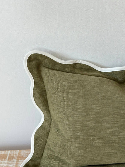 Chloe Olive Scalloped Edge Lumbar Pillow