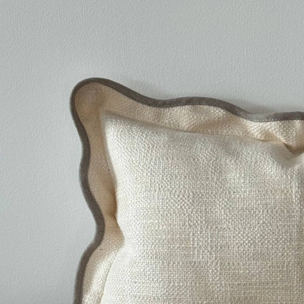 Chloe Cream & Greige Scalloped Edge Lumbar Pillow