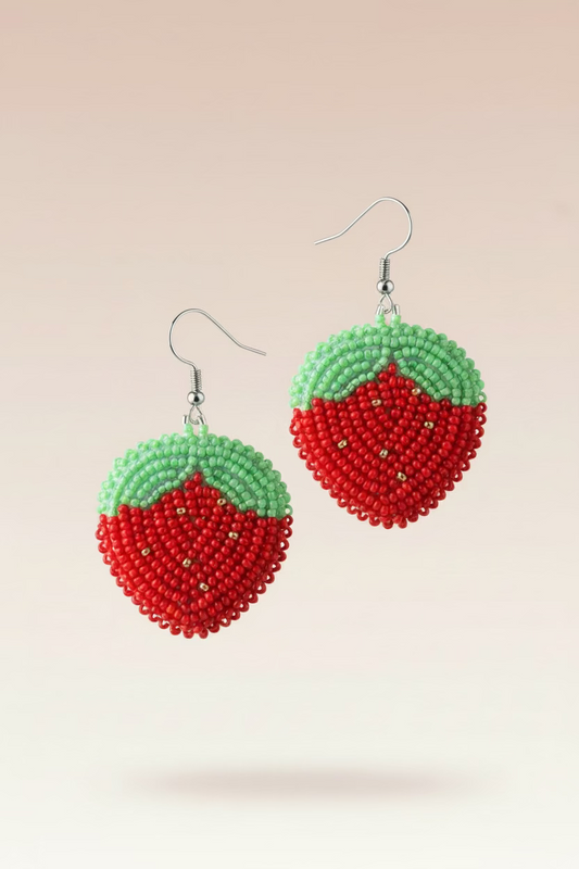 Strawberry Beaded Earrings,  Creehearts Designs