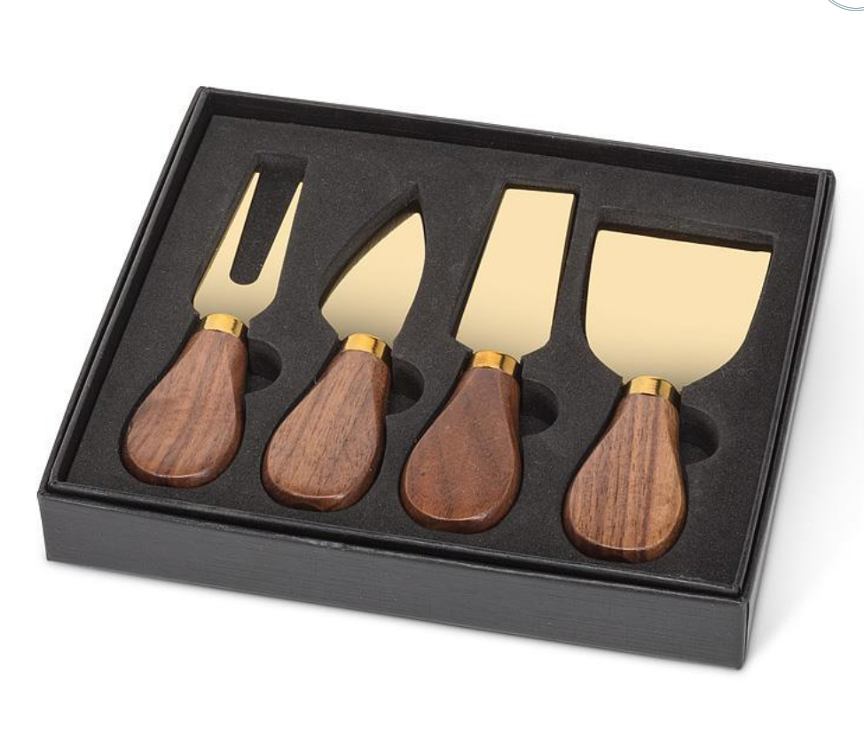 Gold + Walnut 4 pc Cheese Knife Set