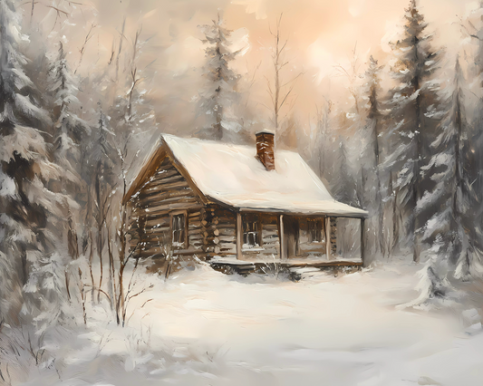 Snowy Cabin Print  8x10
