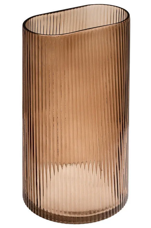 Glass Ribbed Brown Vase