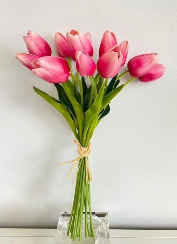 Dozen 14" Real Touch Pink Mini Tulip Bunch