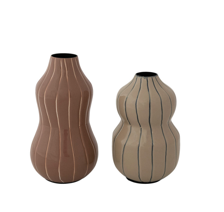 Enameled Metal Organic Striped Vase