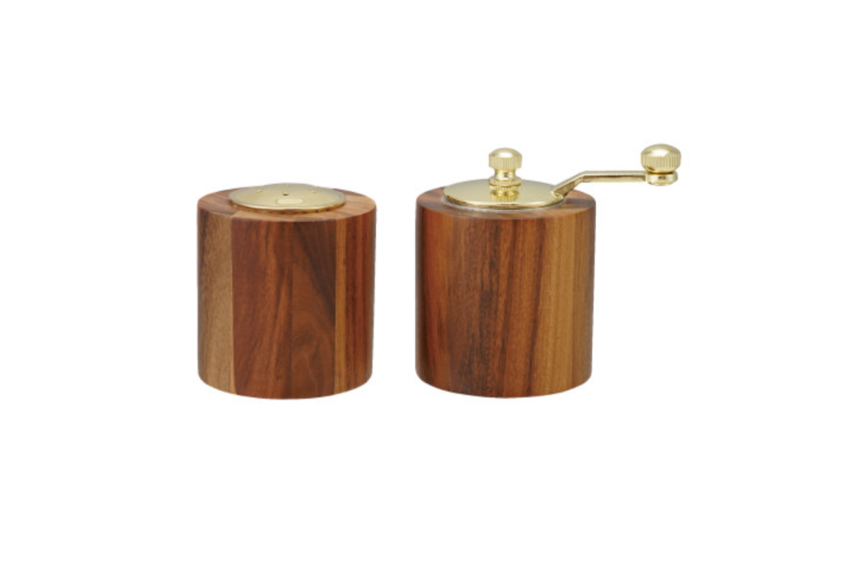 Acacia Wood Salt Shaker & Pepper Mill (Gold Finish)