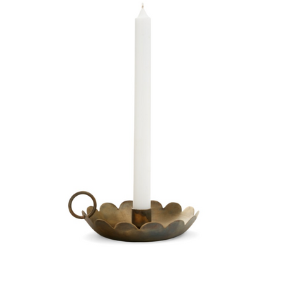 CANDLE HOLDER SCALLOP EDGE IRON AGED ANTIQUE