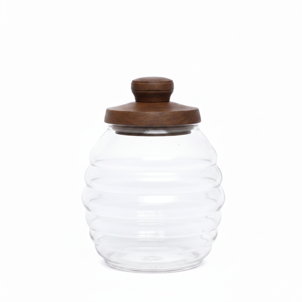 Glass Honey Jar with Wood Dipper