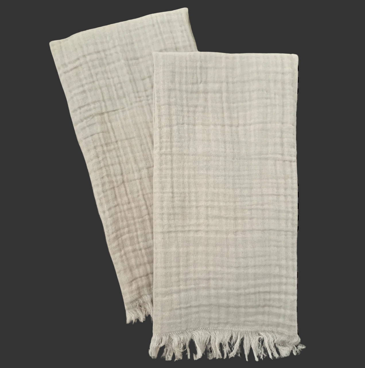 Gauze Fringe Tea Towel Set: Taupe