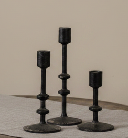 AGED BLACK TAPER CANDLESTICK HOLDER