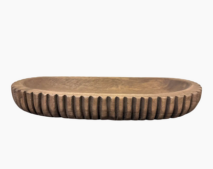 Wood Ribbed Dough Bowl