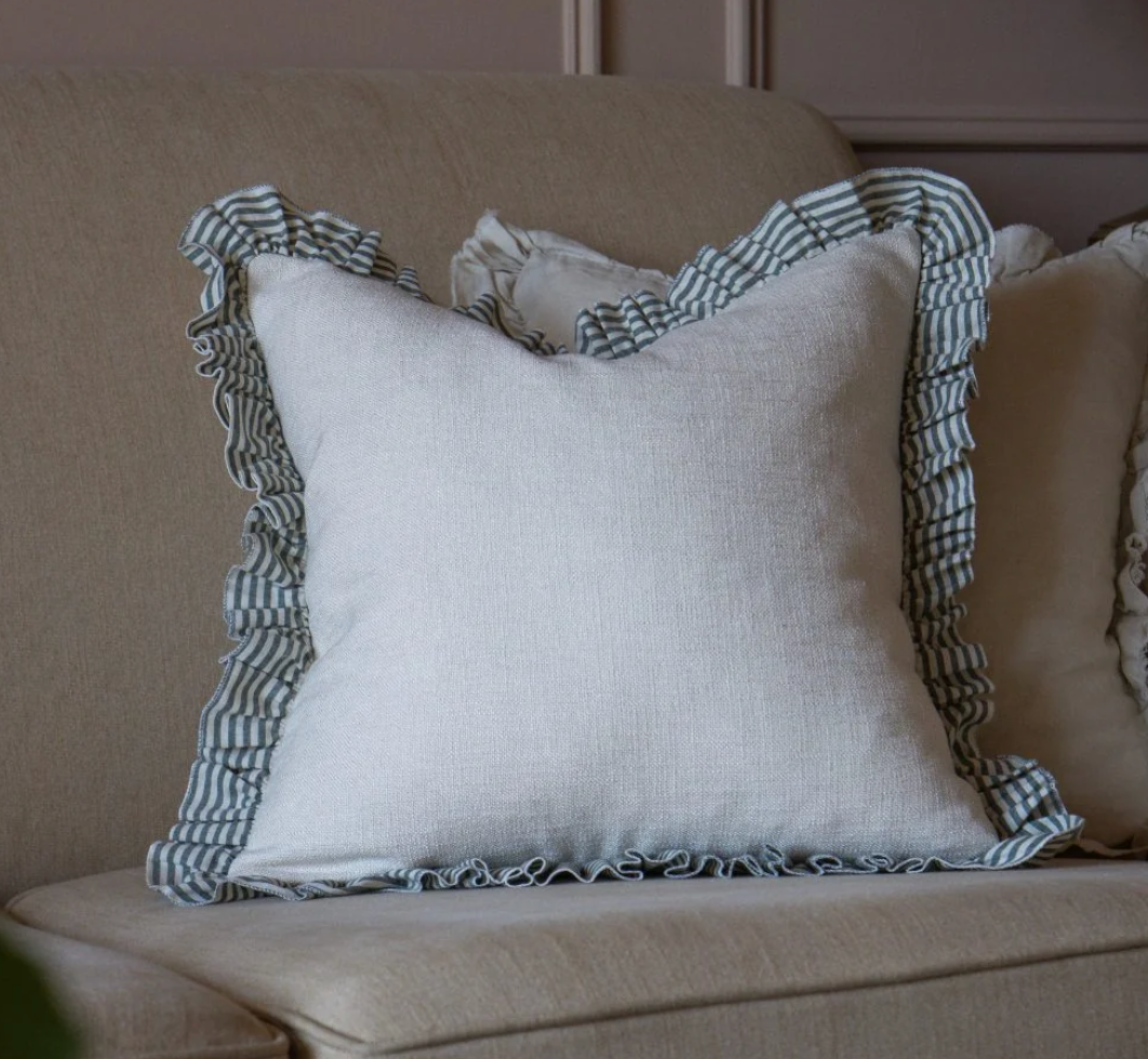 Bella Green and Cream Ruffle Pillow