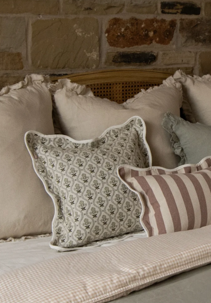 Chloe Sage Print Scalloped Edge Pillow