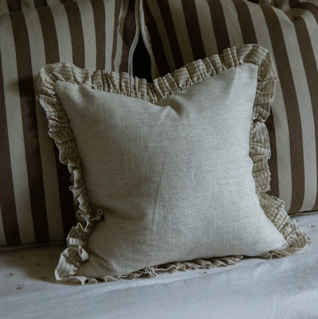 Bella Beige Stripe Ruffle Pillow