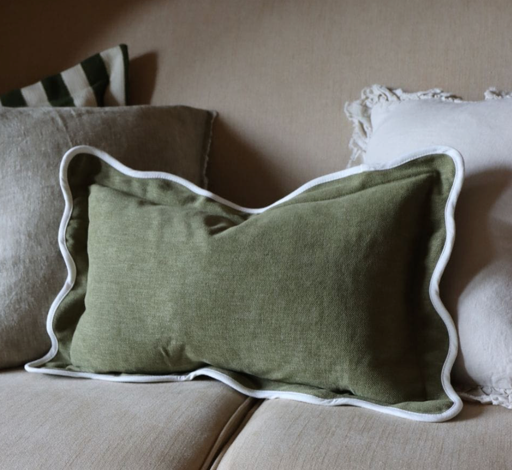 Chloe Olive Scalloped Edge Lumbar Pillow
