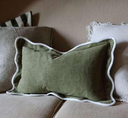 Chloe Olive Scalloped Edge Lumbar Pillow