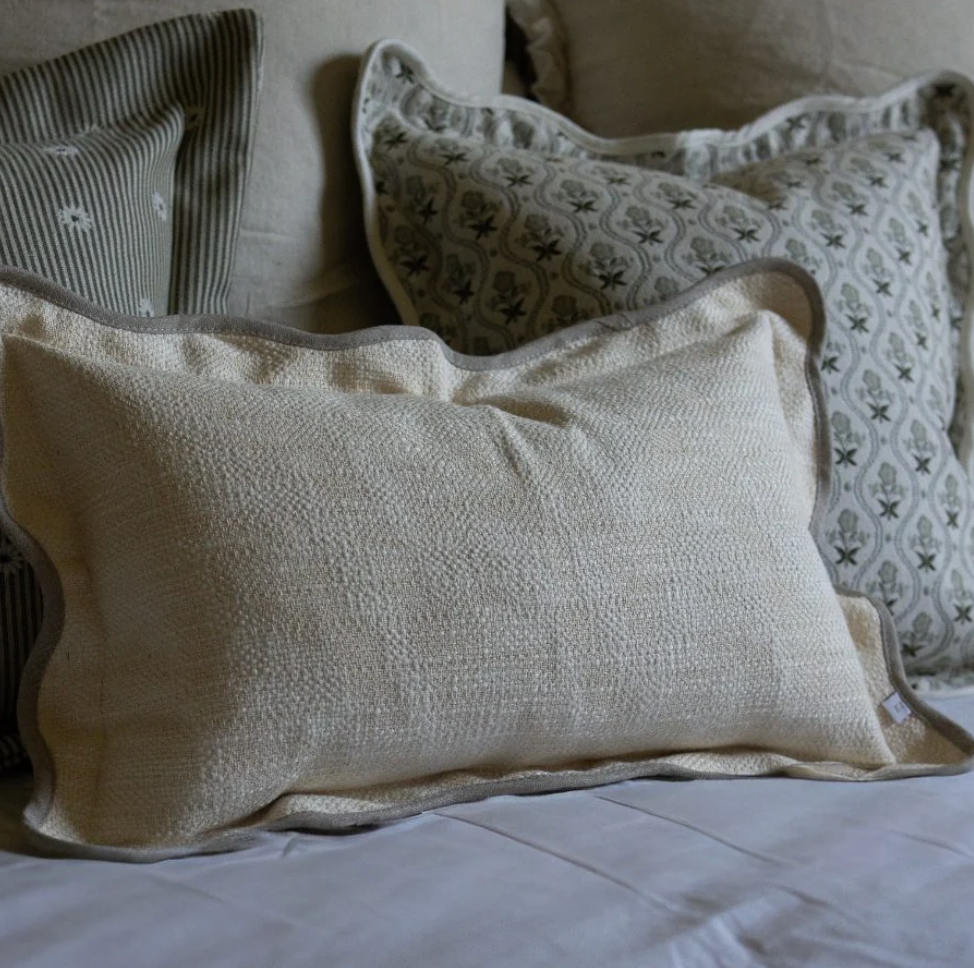 Chloe Cream & Greige Scalloped Edge Lumbar Pillow