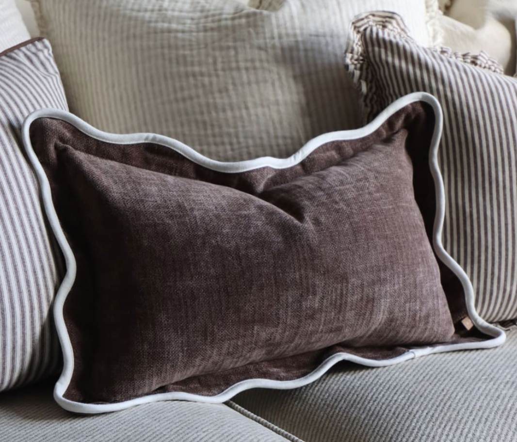 Chloe Dark Brown Scalloped Edge Lumbar Pillow