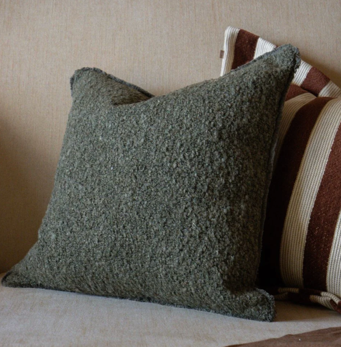 Sofia Olive Green Boucle Pillow