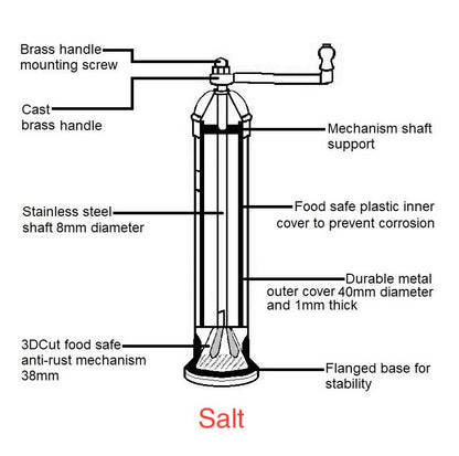 The Original 'Brass Mill'  8" Salt Grinder